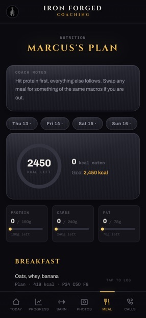 Iron Forged app: nutrition plan and macros