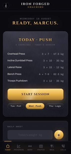 Iron Forged app: today's training session